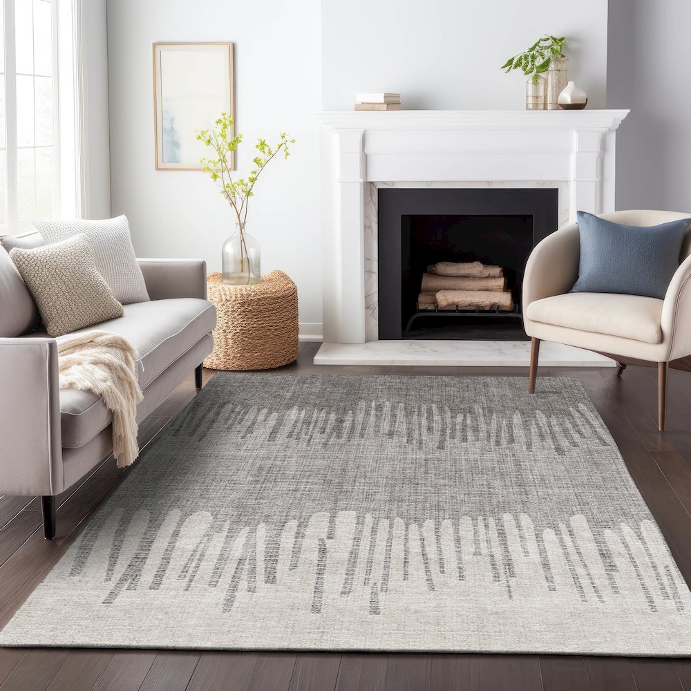 Machine Washable Indoor/Outdoor Chantille ACN2135 Gray 10' x 14' Rug. Picture 6