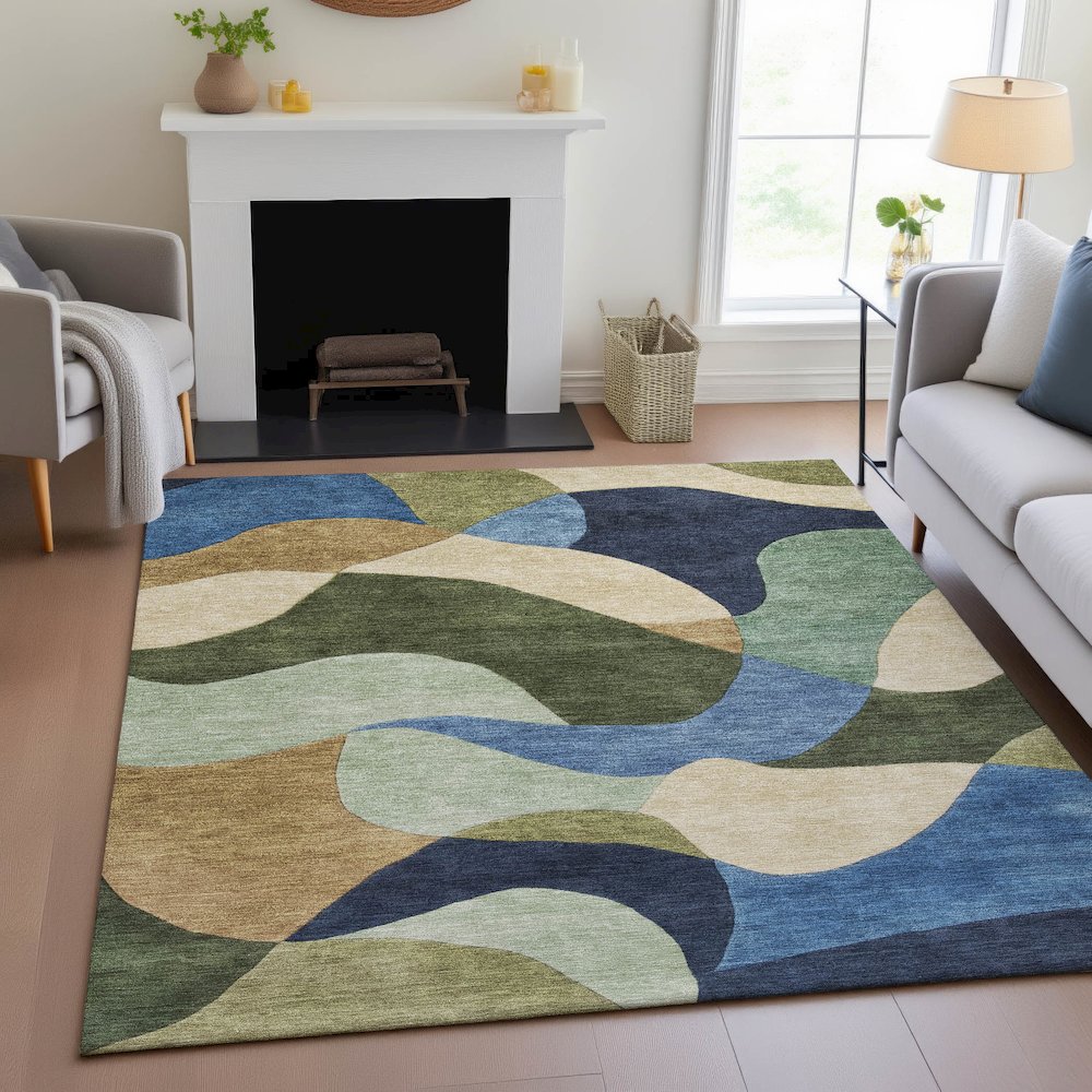 Machine Washable Indoor/Outdoor Chantille ACN2141 Green 10' x 14' Rug. Picture 5