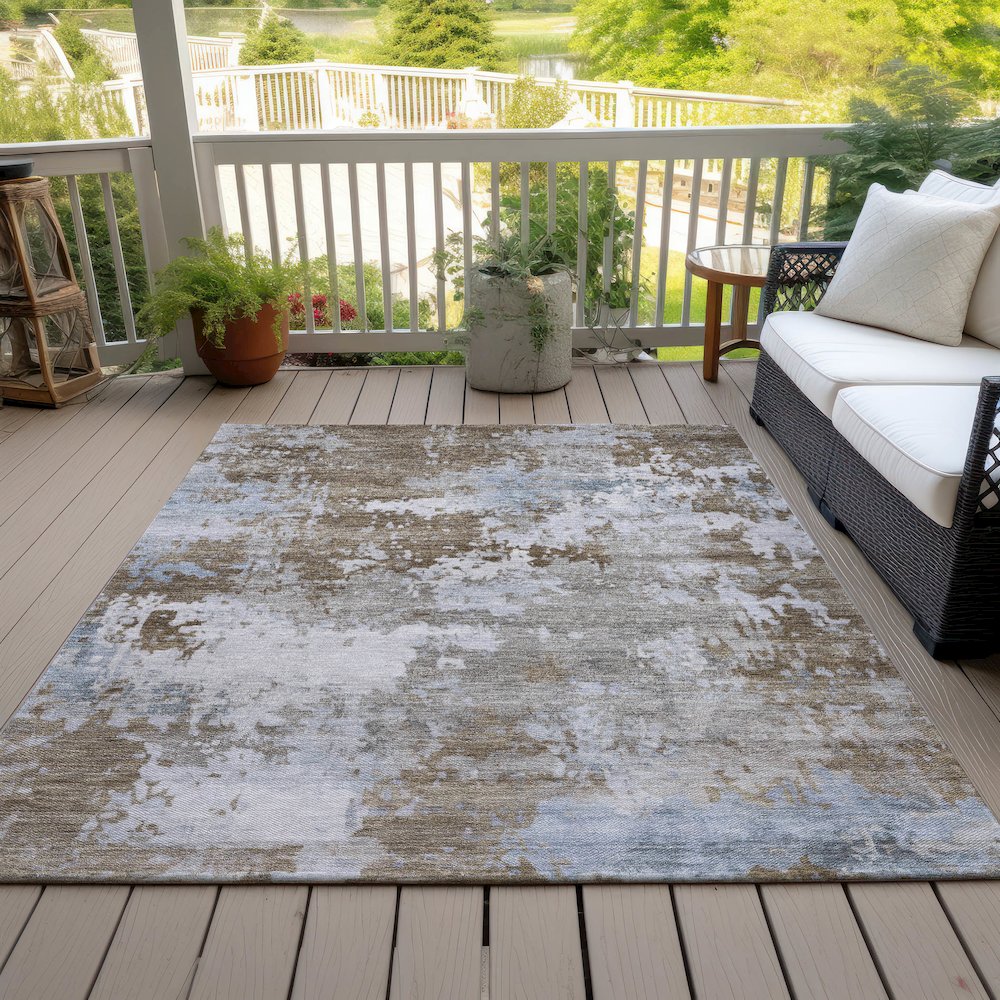 Machine Washable Indoor/Outdoor Chantille ACN2142 Chocolate 10' x 14' Rug. Picture 7