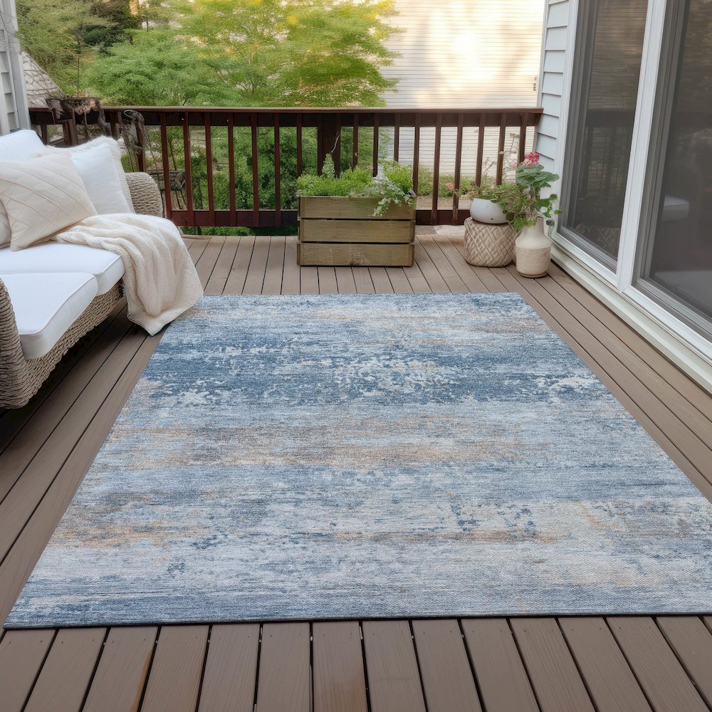 Machine Washable Indoor/Outdoor Chantille ACN2146 Denim 10' x 14' Rug. Picture 7
