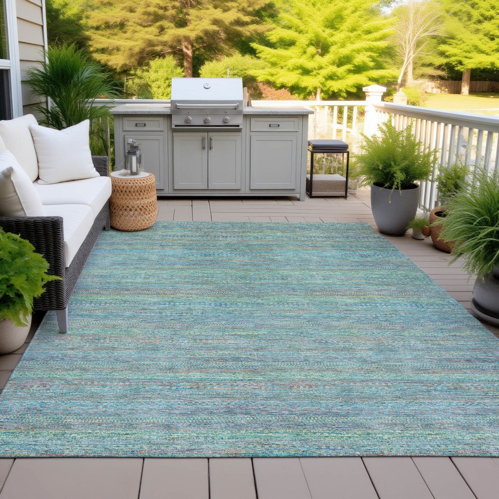 Machine Washable Indoor/Outdoor Chantille ACN2148 Teal 10' x 14' Rug. Picture 7
