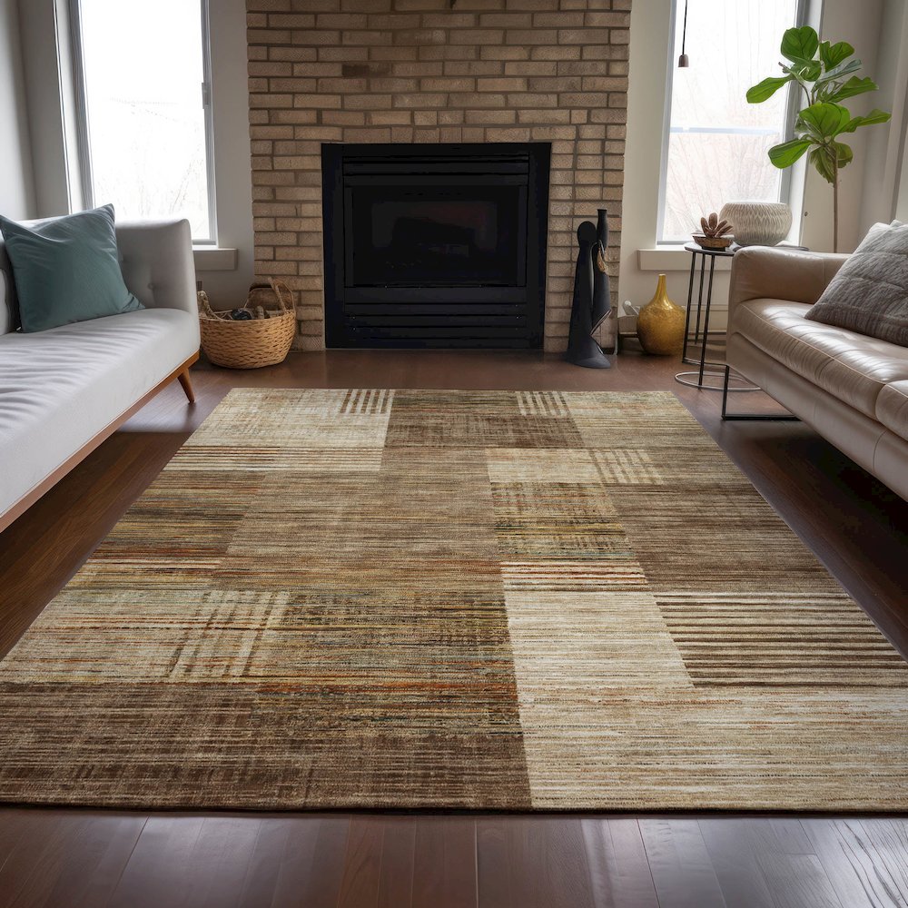 Machine Washable Indoor/Outdoor Chantille ACN2149 Brown 10' x 14' Rug. Picture 6