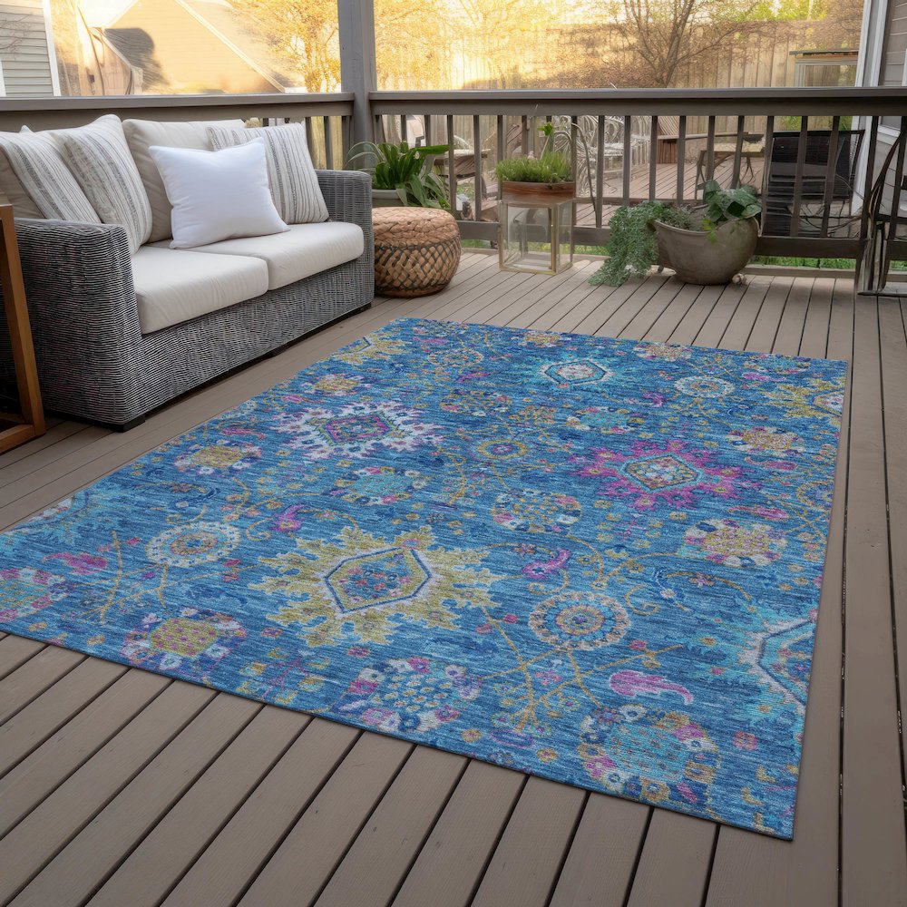 Machine Washable Indoor/Outdoor Chantille ACN2151 Blue 10' x 14' Rug. Picture 8