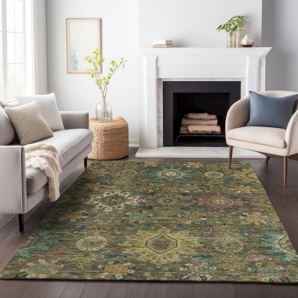 Machine Washable Indoor/Outdoor Chantille ACN2151 Olive 10' x 14' Rug. Picture 6