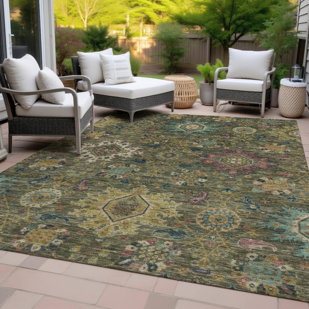 Machine Washable Indoor/Outdoor Chantille ACN2151 Olive 10' x 14' Rug. Picture 8
