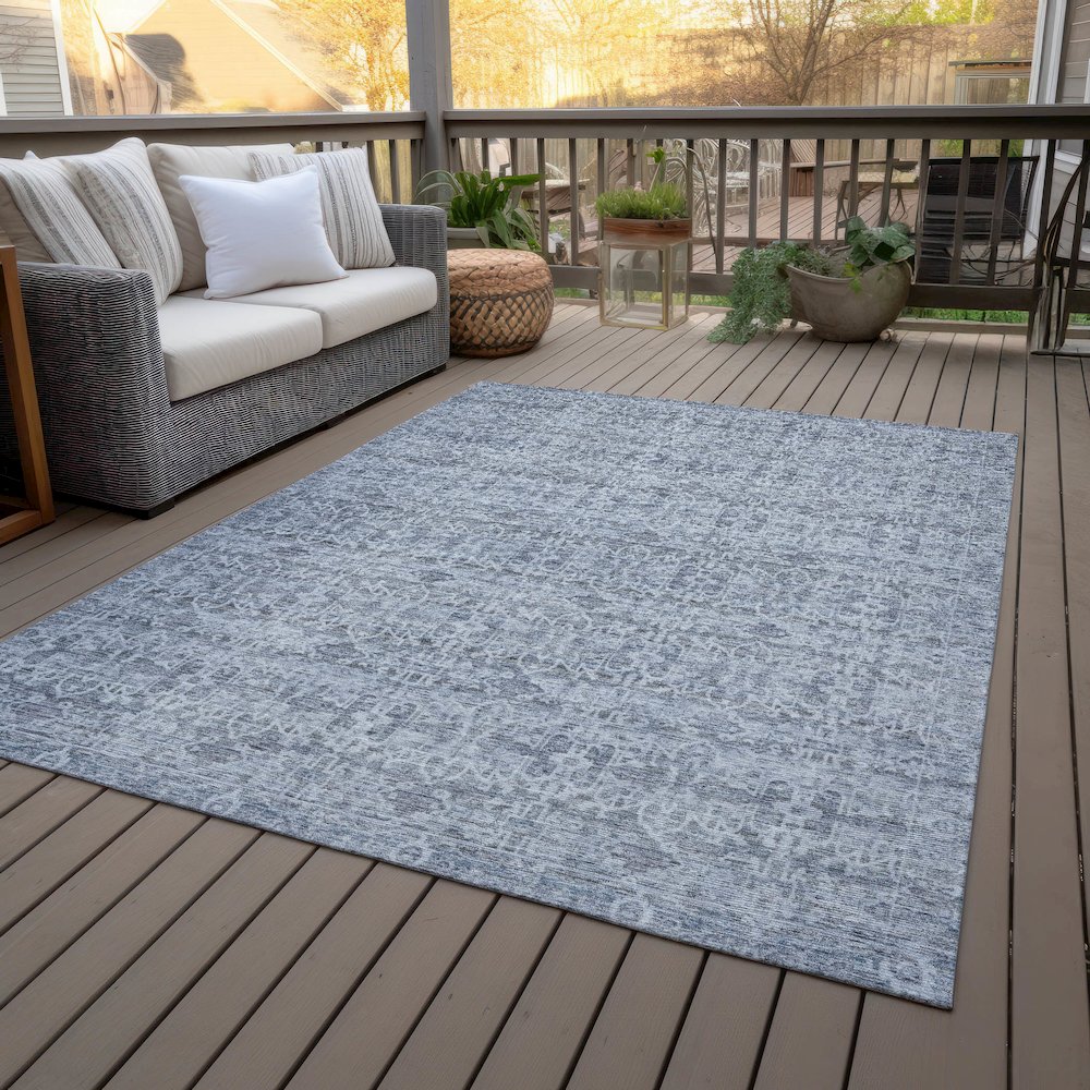 Machine Washable Indoor/Outdoor Chantille ACN2152 Blue 10' x 14' Rug. Picture 8
