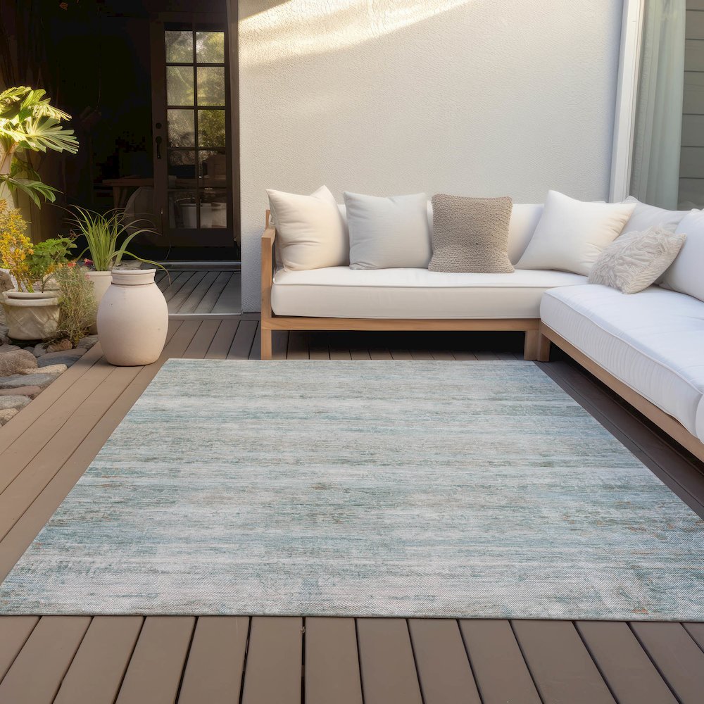 Machine Washable Indoor/Outdoor Chantille ACN2154 Aqua 10' x 14' Rug. Picture 7