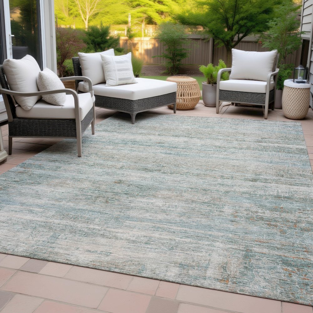 Machine Washable Indoor/Outdoor Chantille ACN2154 Aqua 10' x 14' Rug. Picture 8