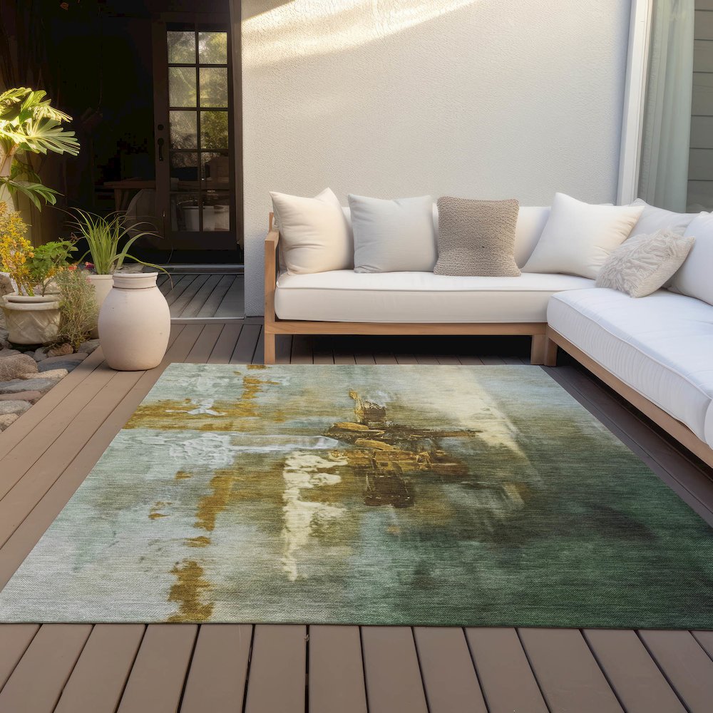 Machine Washable Indoor/Outdoor Chantille ACN2157 Brown 10' x 14' Rug. Picture 7