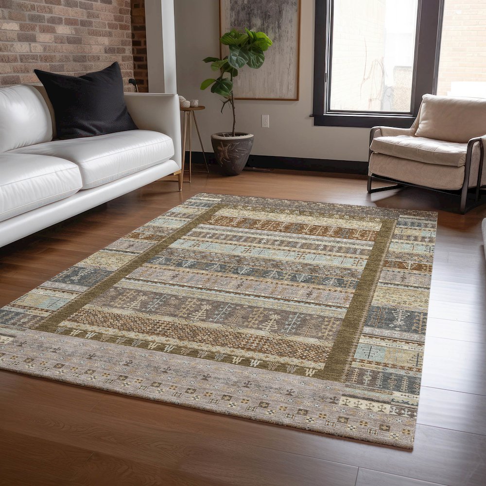 Machine Washable Indoor/Outdoor Chantille ACN2160 Brown 10' x 14' Rug. Picture 5