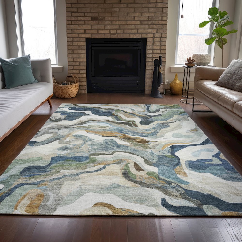Machine Washable Indoor/Outdoor Chantille ACN2162 Denim 10' x 14' Rug. Picture 6