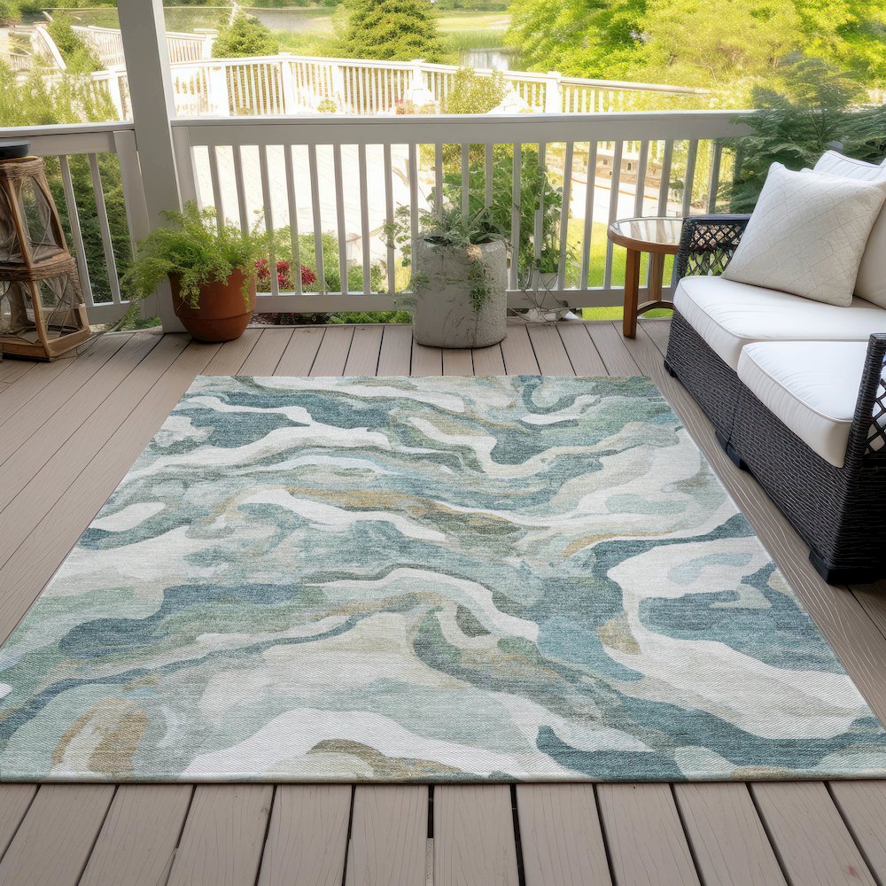 Machine Washable Indoor/Outdoor Chantille ACN2162 Teal 10' x 14' Rug. Picture 7