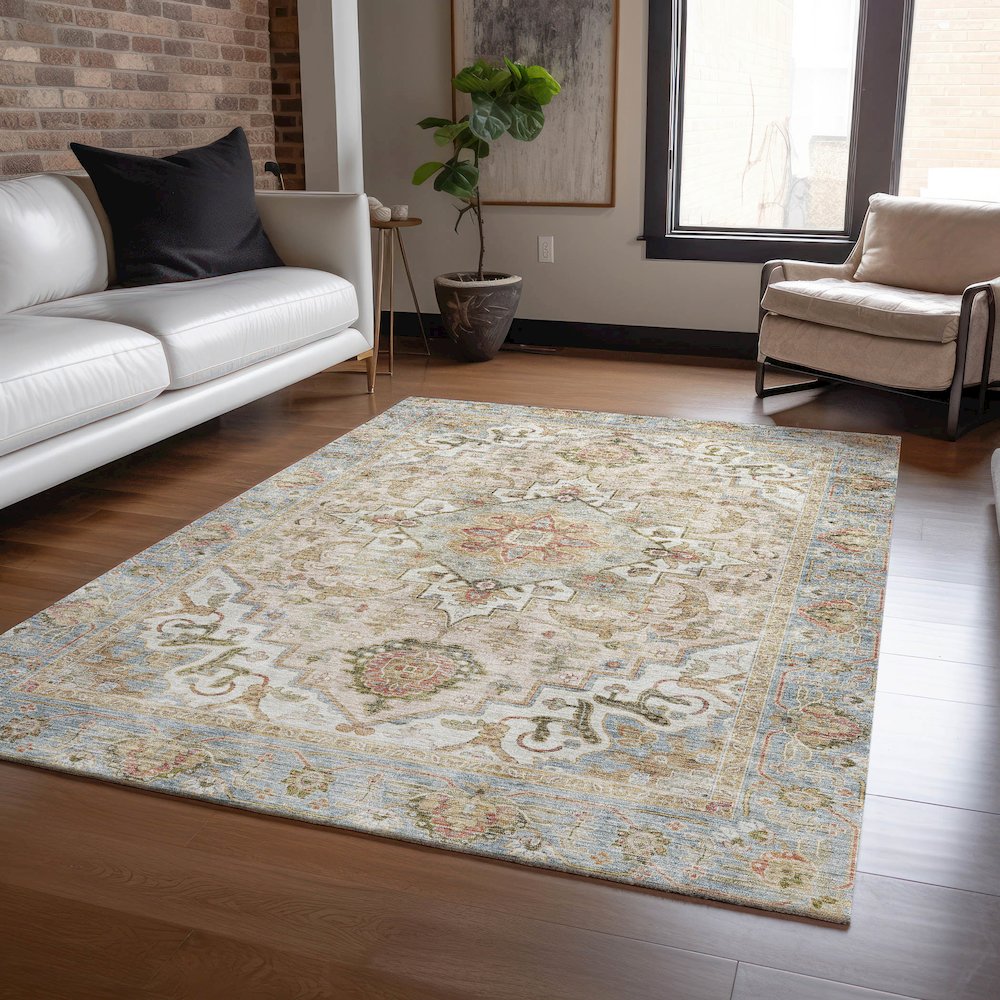 Machine Washable Indoor/Outdoor Chantille ACN2163 Beige 10' x 14' Rug. Picture 5