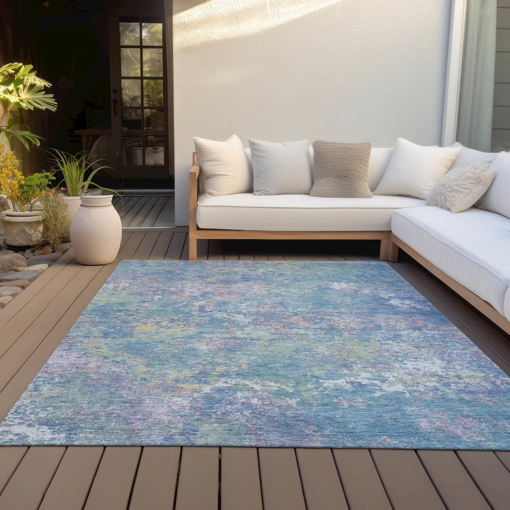 Machine Washable Indoor/Outdoor Chantille ACN2166 Aqua 10' x 14' Rug. Picture 7