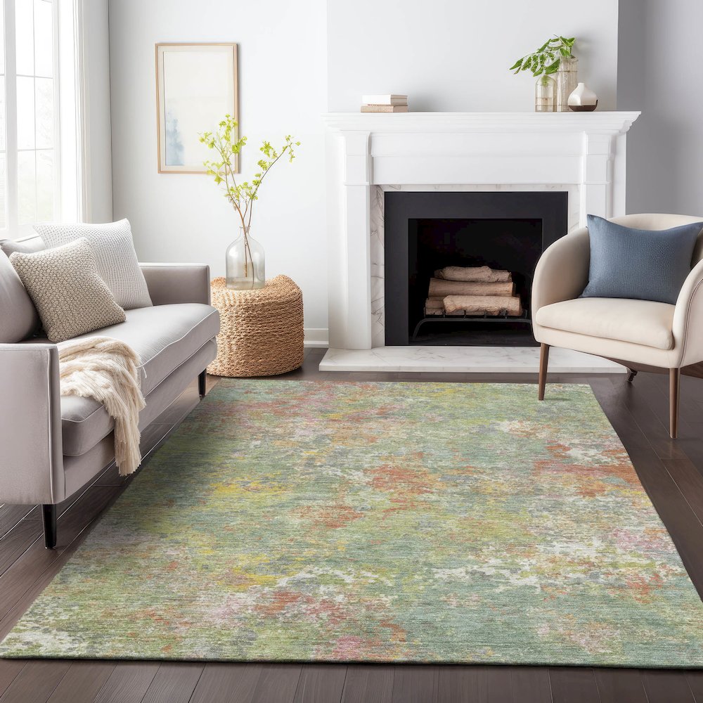Machine Washable Indoor/Outdoor Chantille ACN2166 Green 10' x 14' Rug. Picture 6