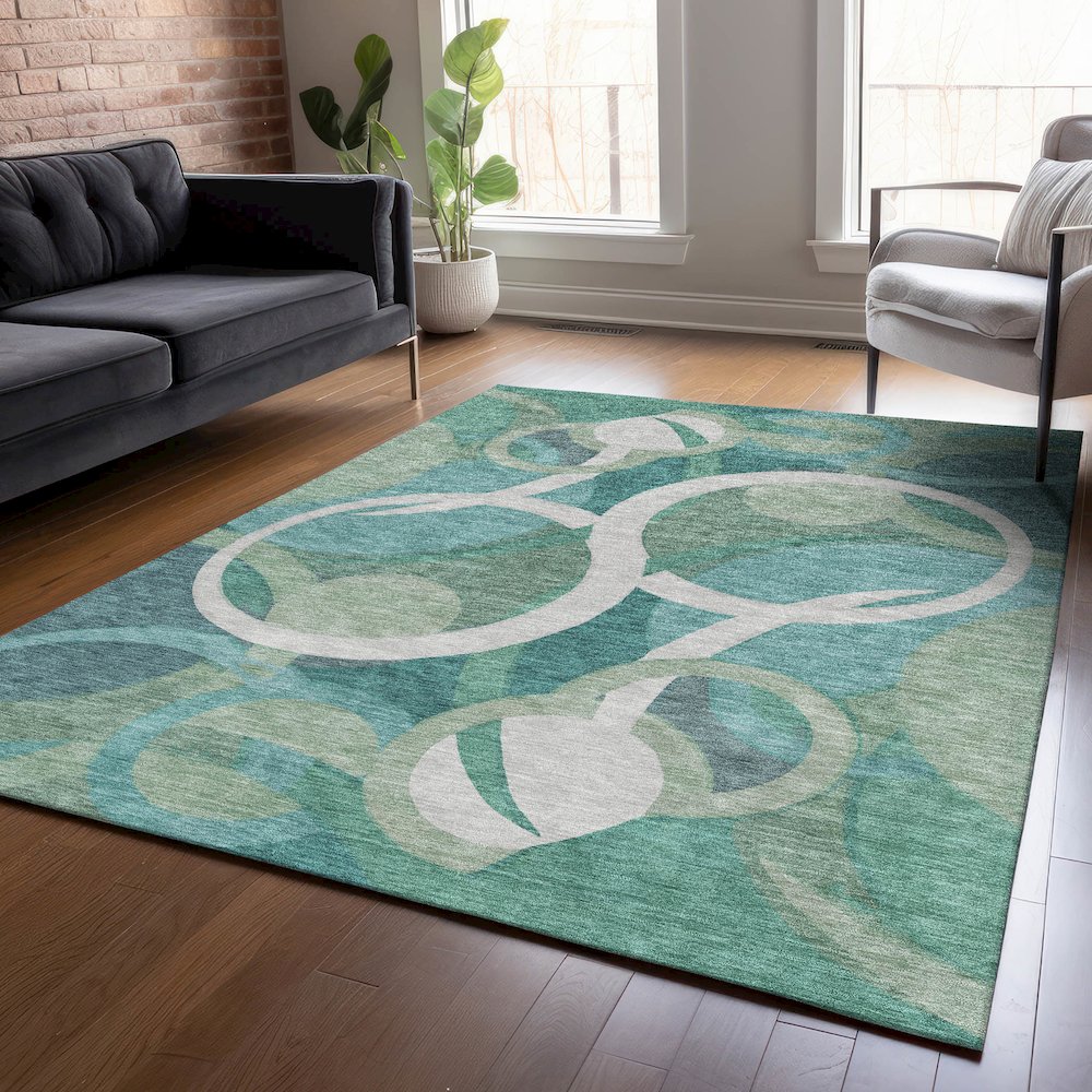 Machine Washable Indoor/Outdoor Chantille ACN2167 Teal 10' x 14' Rug. Picture 5