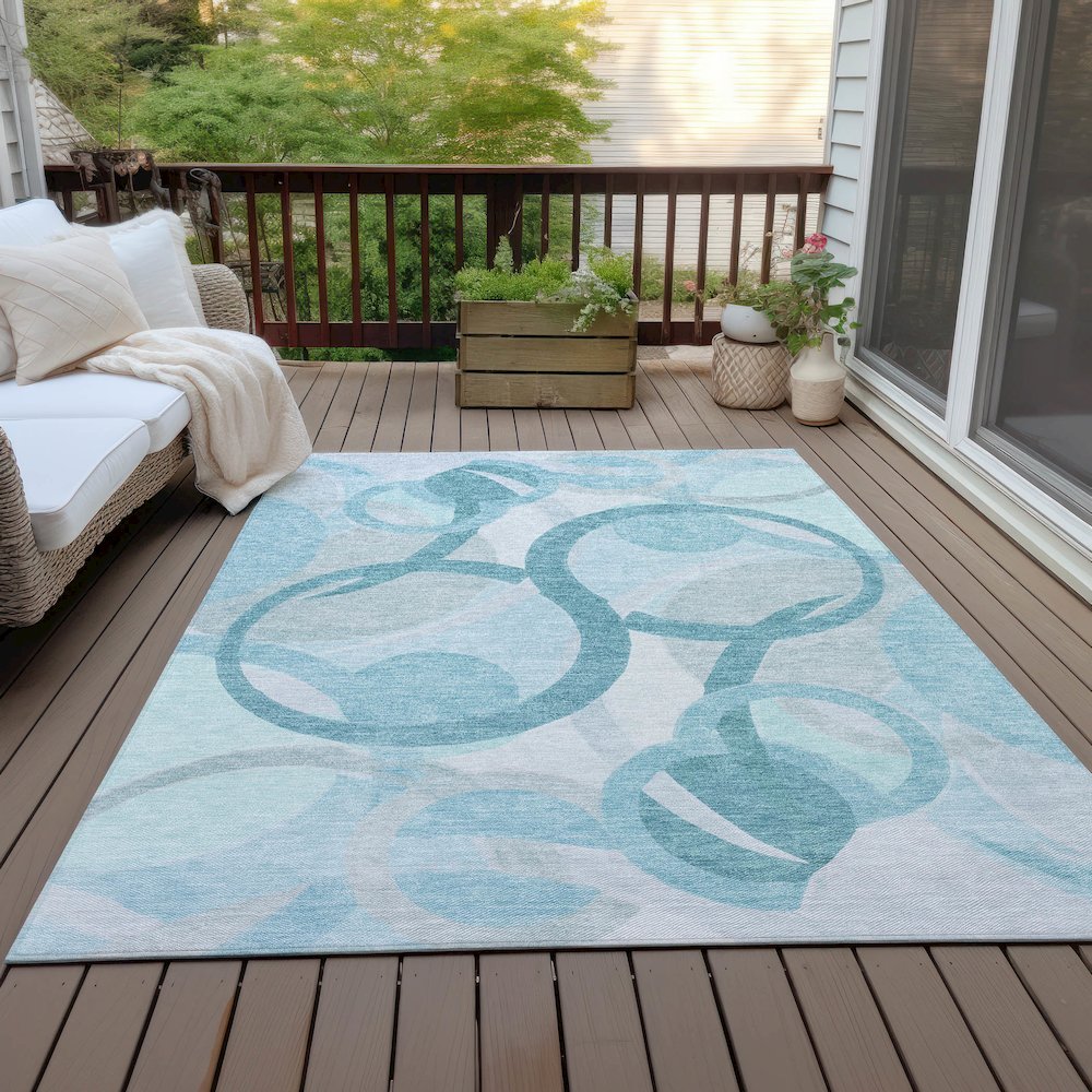 Machine Washable Indoor/Outdoor Chantille ACN2168 Teal 10' x 14' Rug. Picture 7