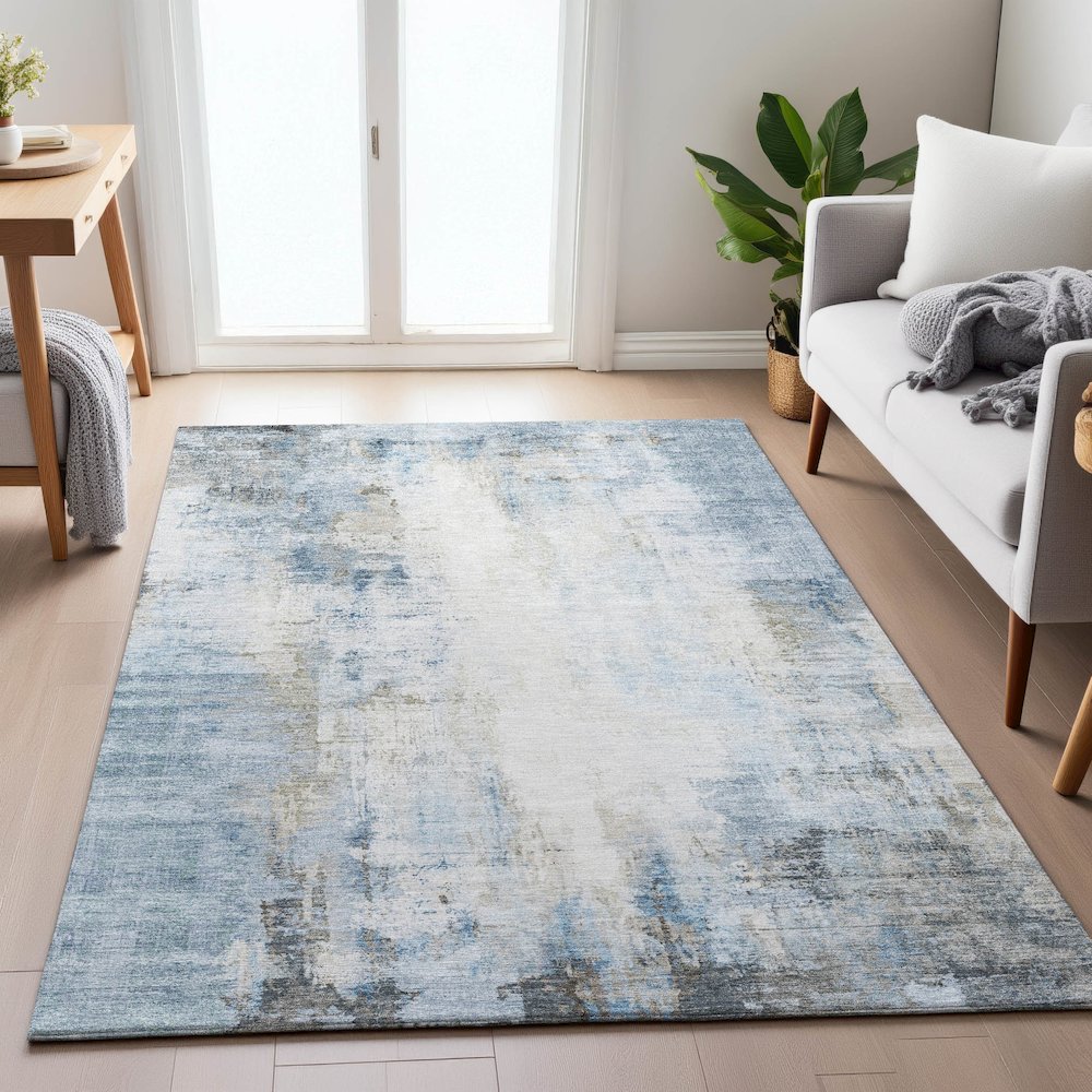 Machine Washable Indoor/Outdoor Chantille ACN2171 Blue 10' x 14' Rug. Picture 5