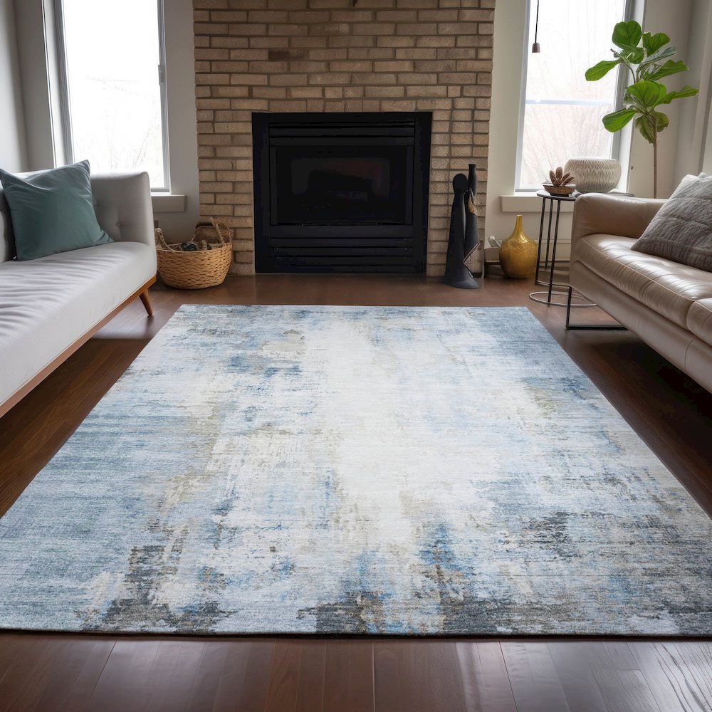 Machine Washable Indoor/Outdoor Chantille ACN2171 Blue 10' x 14' Rug. Picture 6