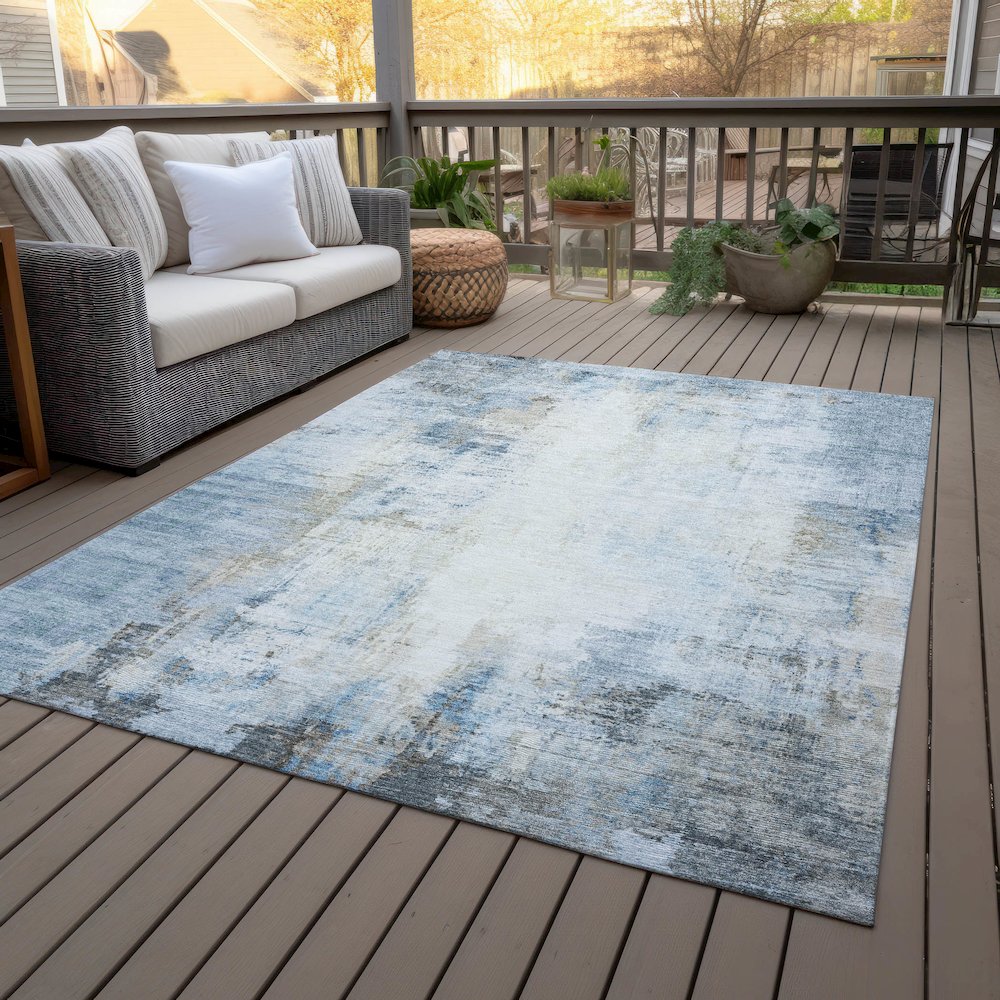 Machine Washable Indoor/Outdoor Chantille ACN2171 Blue 10' x 14' Rug. Picture 8