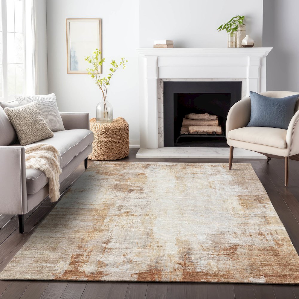 Machine Washable Indoor/Outdoor Chantille ACN2171 Copper 10' x 14' Rug. Picture 6