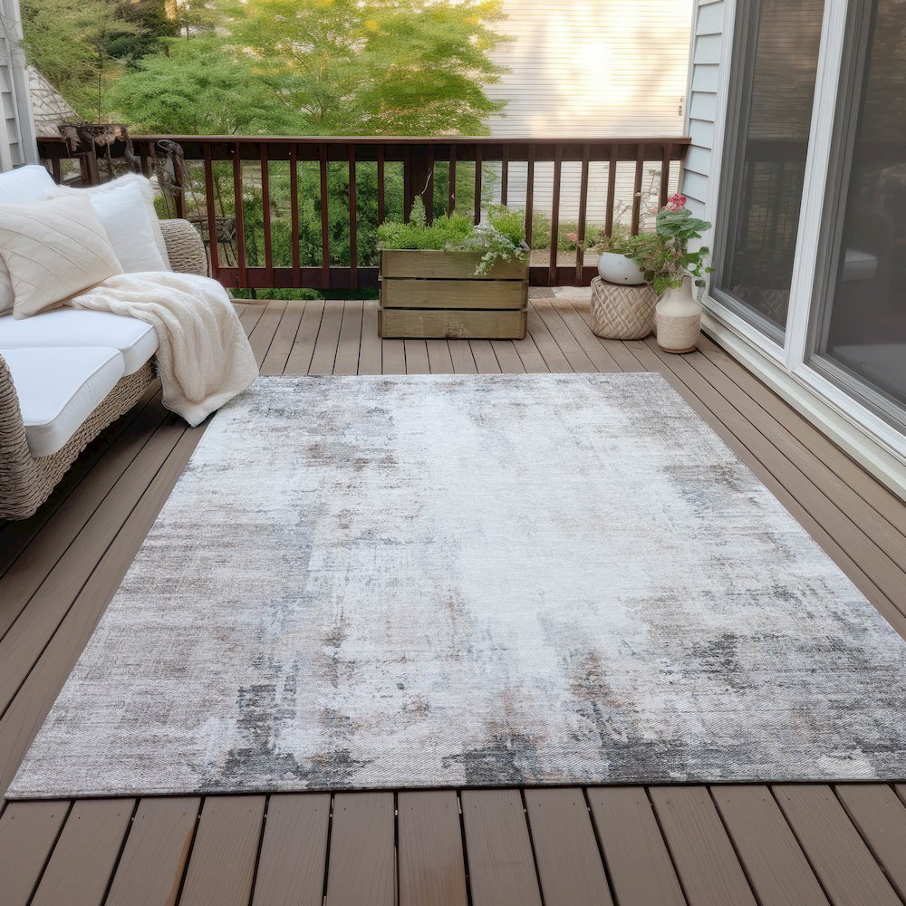 Machine Washable Indoor/Outdoor Chantille ACN2171 Taupe 10' x 14' Rug. Picture 7