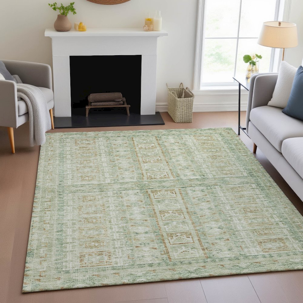 Machine Washable Indoor/Outdoor Chantille ACN2173 Green 10' x 14' Rug. Picture 5