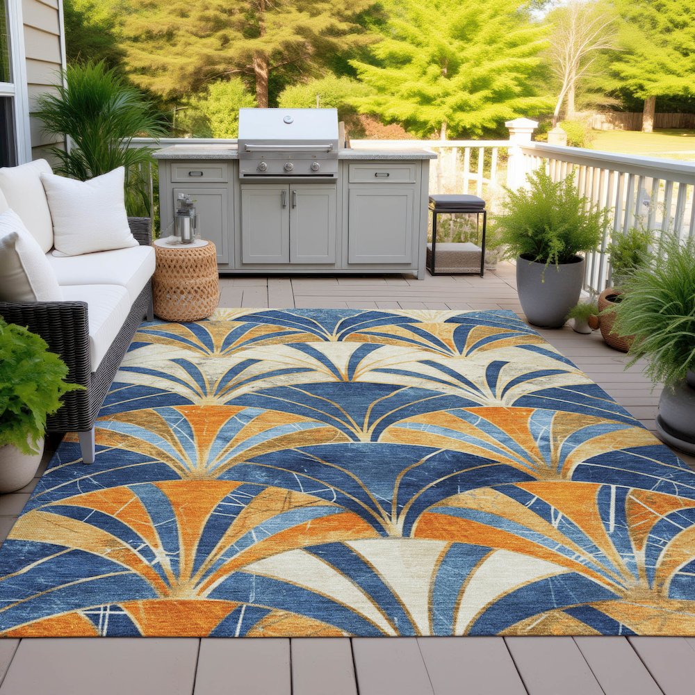 Machine Washable Indoor/Outdoor Chantille ACN2178 Blue 10' x 14' Rug. Picture 7