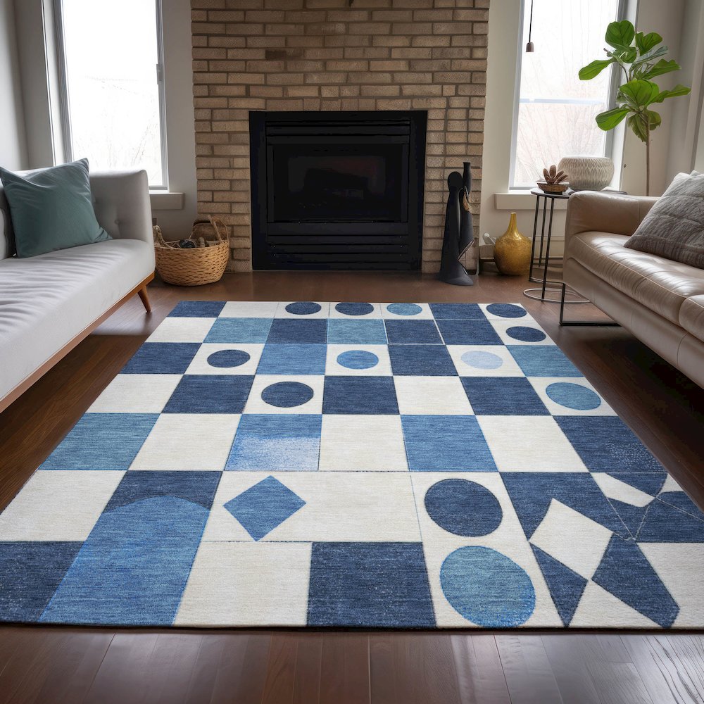 Machine Washable Indoor/Outdoor Chantille ACN2181 Blue 10' x 14' Rug. Picture 6
