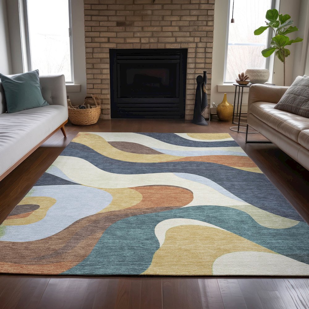 Machine Washable Indoor/Outdoor Chantille ACN2186 Gold 10' x 14' Rug. Picture 6