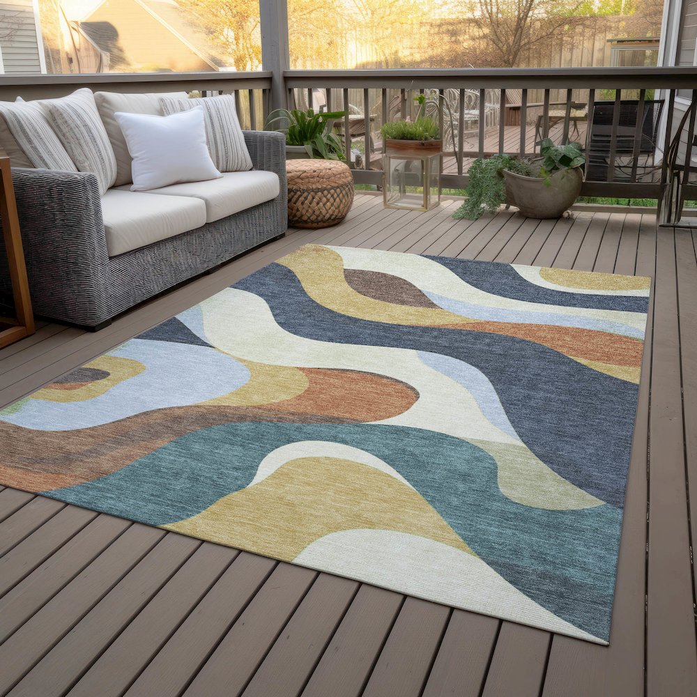 Machine Washable Indoor/Outdoor Chantille ACN2186 Gold 10' x 14' Rug. Picture 8