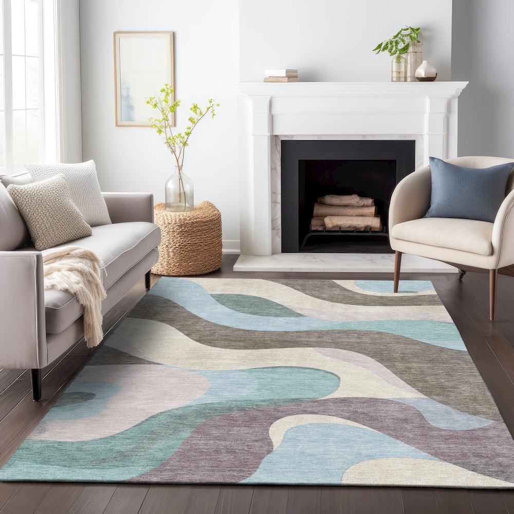 Machine Washable Indoor/Outdoor Chantille ACN2186 Taupe 10' x 14' Rug. Picture 6