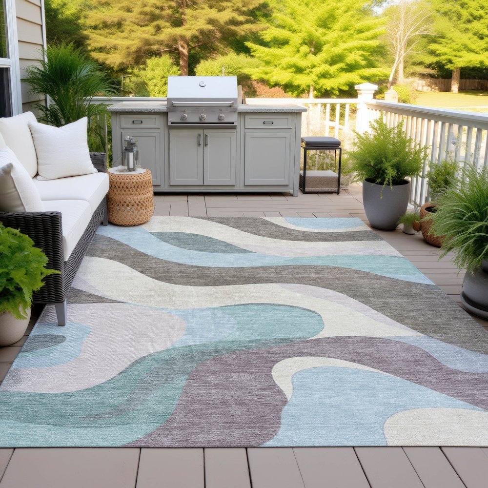Machine Washable Indoor/Outdoor Chantille ACN2186 Taupe 10' x 14' Rug. Picture 7