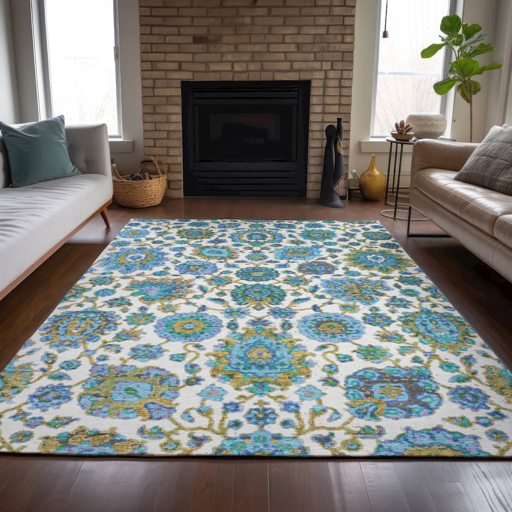 Machine Washable Indoor/Outdoor Chantille ACN2187 Aqua 10' x 14' Rug. Picture 6