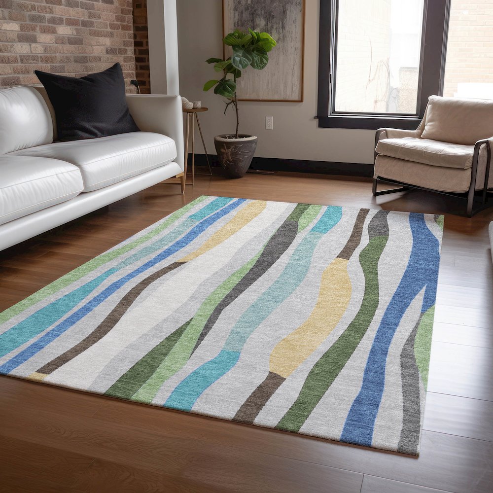 Machine Washable Indoor/Outdoor Chantille ACN2188 Green 10' x 14' Rug. Picture 5