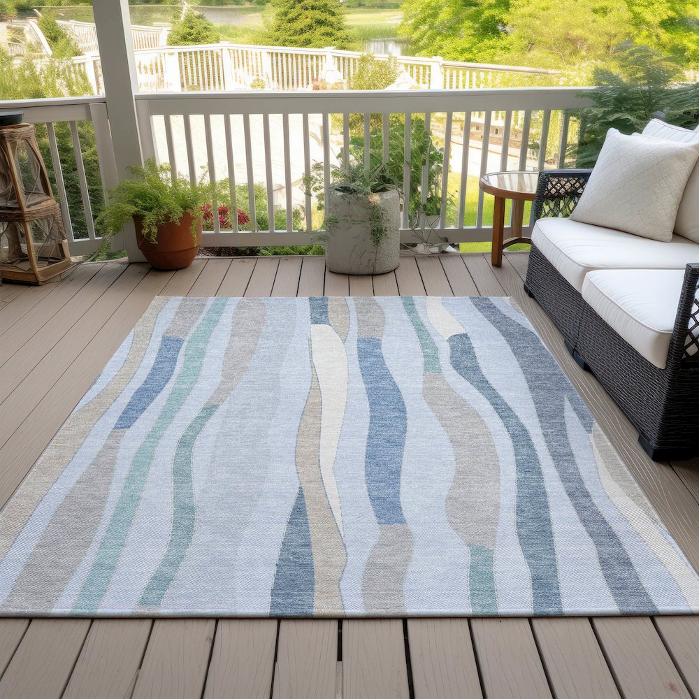 Machine Washable Indoor/Outdoor Chantille ACN2188 Sky 10' x 14' Rug. Picture 7