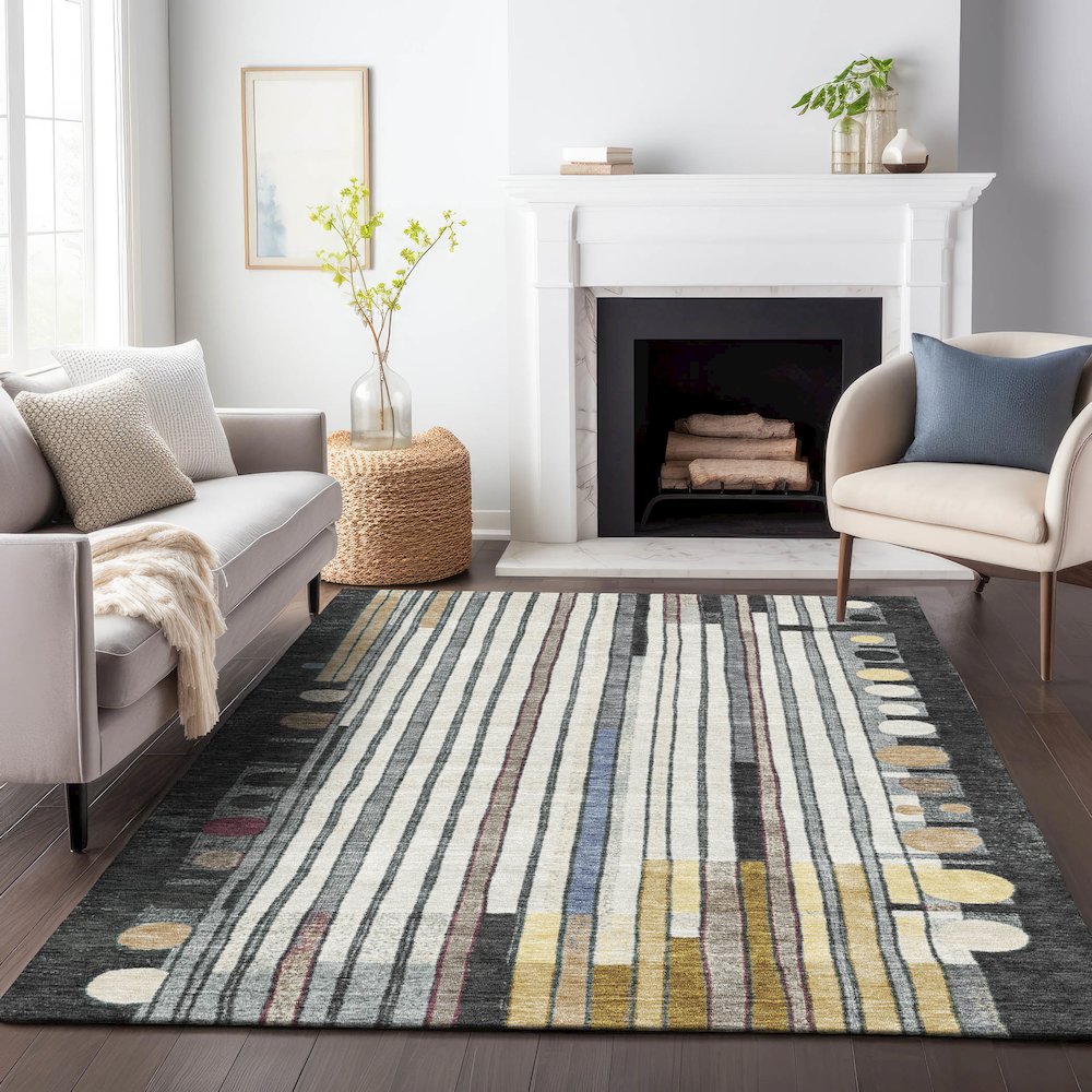 Machine Washable Indoor/Outdoor Chantille ACN2189 Black 10' x 14' Rug. Picture 6