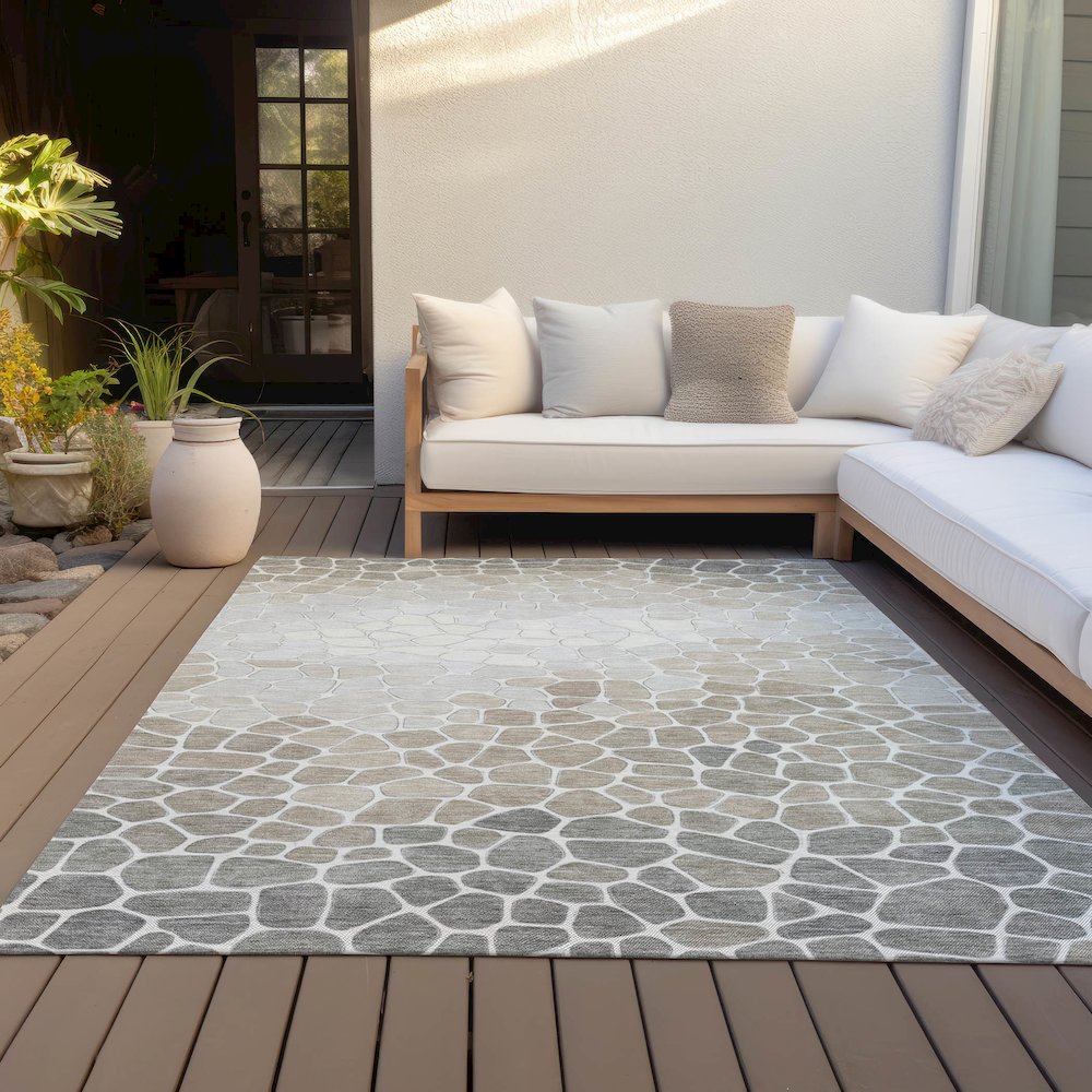 Machine Washable Indoor/Outdoor Chantille ACN2190 Taupe 10' x 14' Rug. Picture 7
