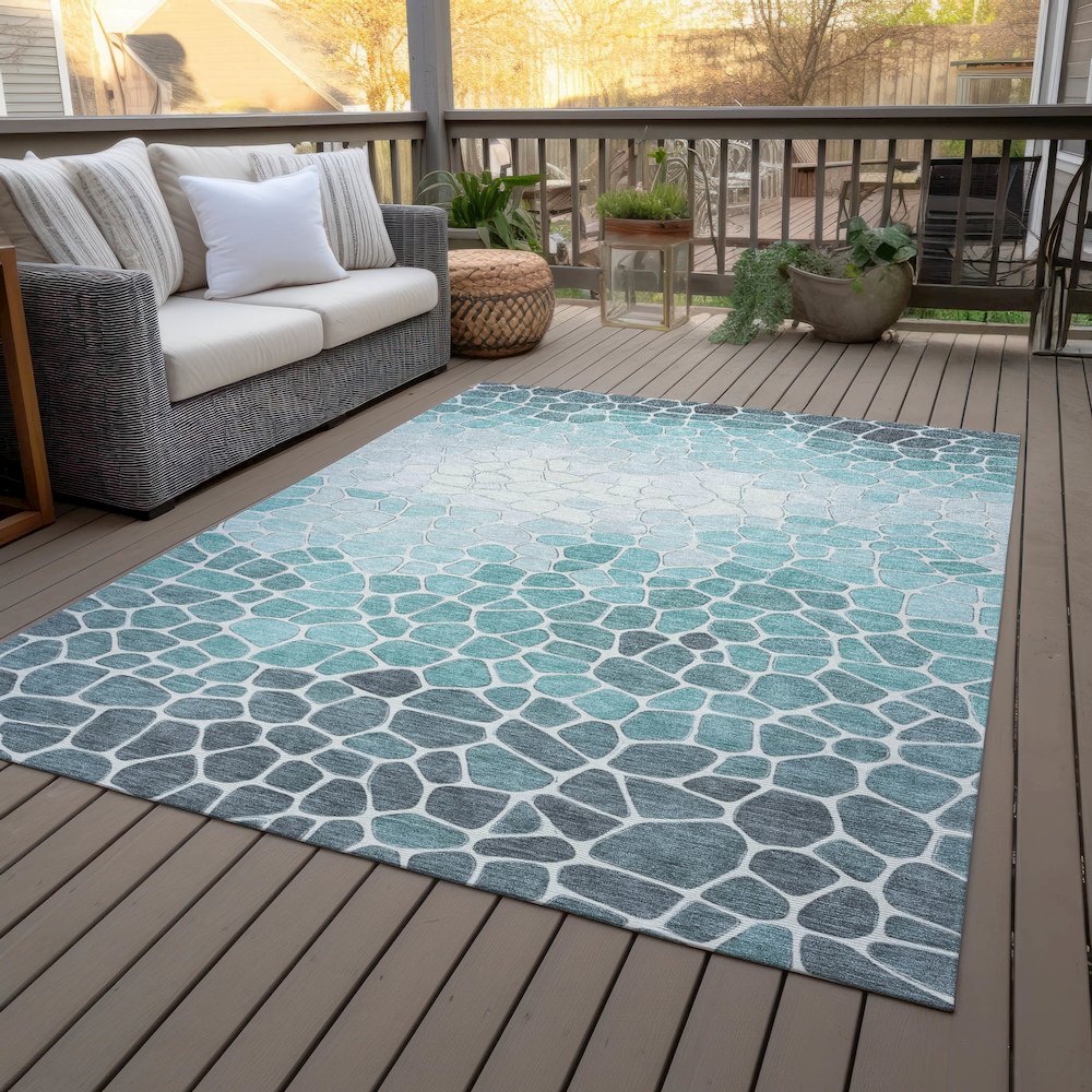 Machine Washable Indoor/Outdoor Chantille ACN2190 Teal 10' x 14' Rug. Picture 8