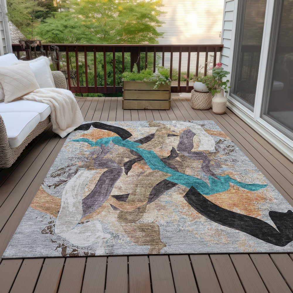 Machine Washable Indoor/Outdoor Chantille ACN2191 Gray 10' x 14' Rug. Picture 7