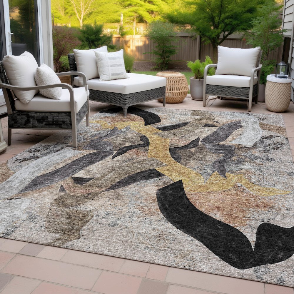 Machine Washable Indoor/Outdoor Chantille ACN2191 Taupe 10' x 14' Rug. Picture 8