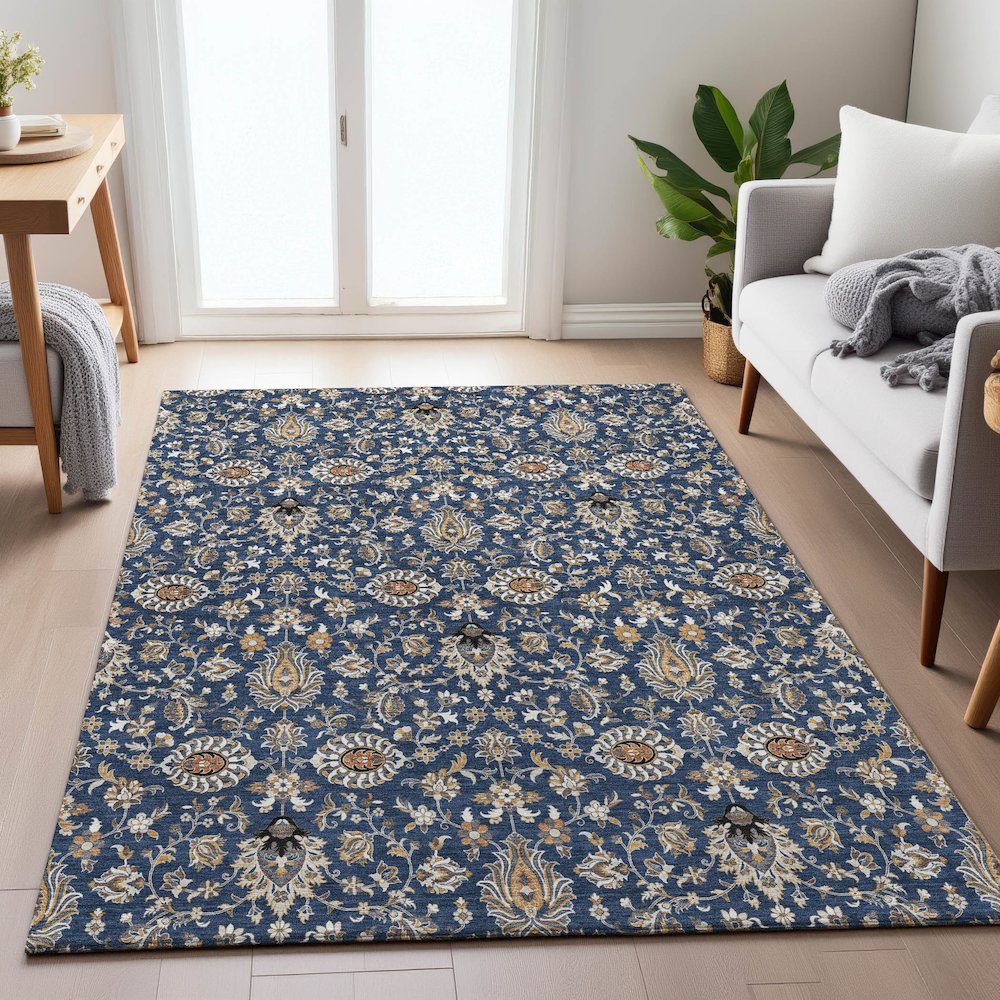 Machine Washable Indoor/Outdoor Chantille ACN2192 Navy 10' x 14' Rug. Picture 5