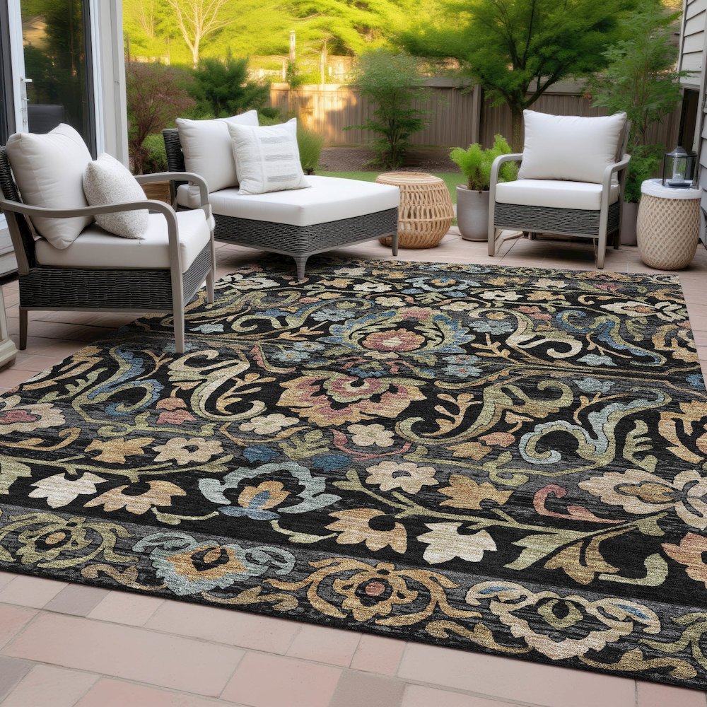 Machine Washable Indoor/Outdoor Chantille ACN2193 Black 10' x 14' Rug. Picture 8