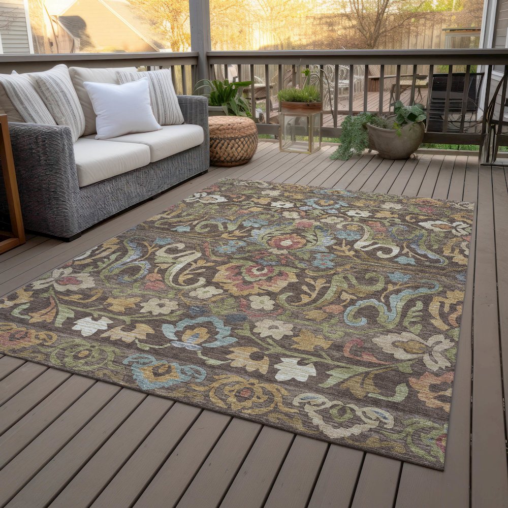Machine Washable Indoor/Outdoor Chantille ACN2193 Chocolate 10' x 14' Rug. Picture 8