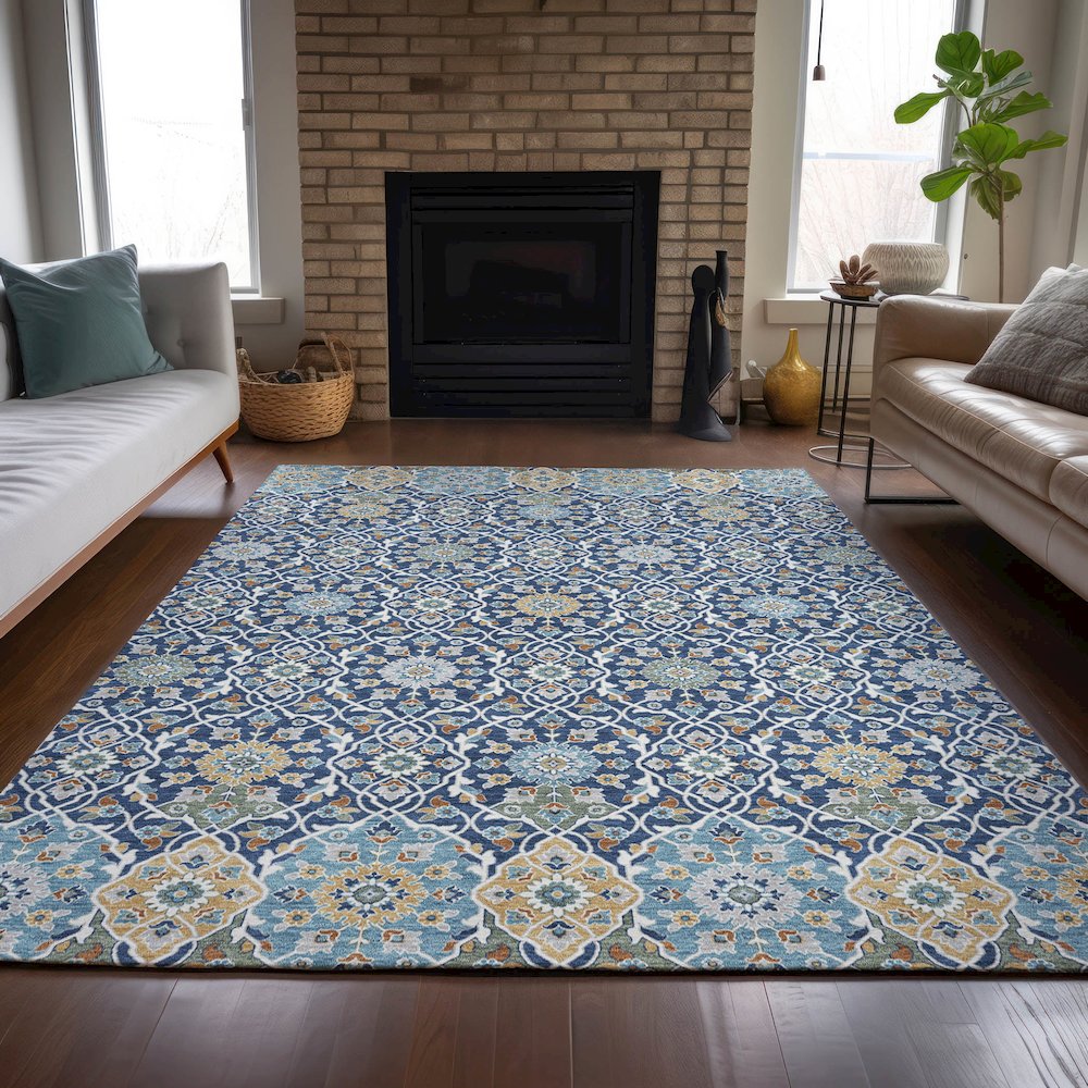 Machine Washable Indoor/Outdoor Chantille ACN2199 Navy 10' x 14' Rug. Picture 6