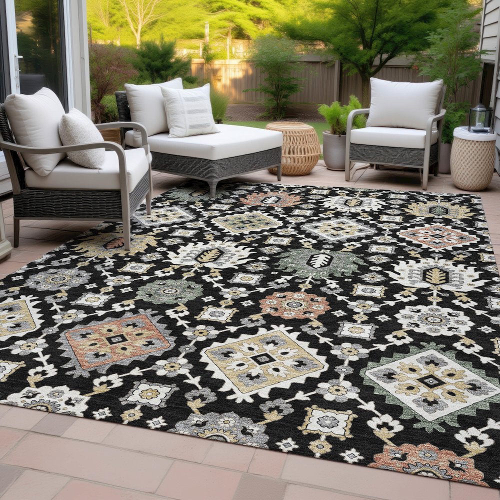 Machine Washable Indoor/Outdoor Chantille ACN2200 Black 10' x 14' Rug. Picture 8