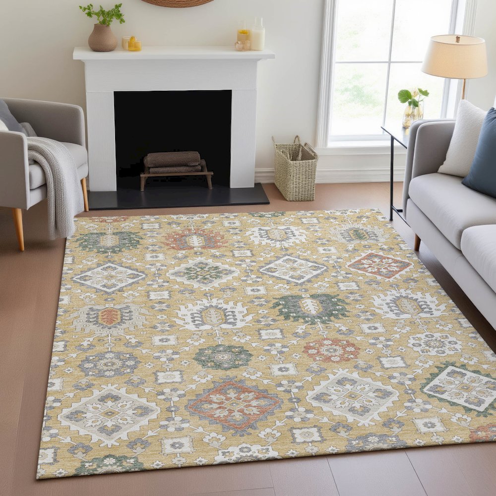 Machine Washable Indoor/Outdoor Chantille ACN2200 Gold 10' x 14' Rug. Picture 5