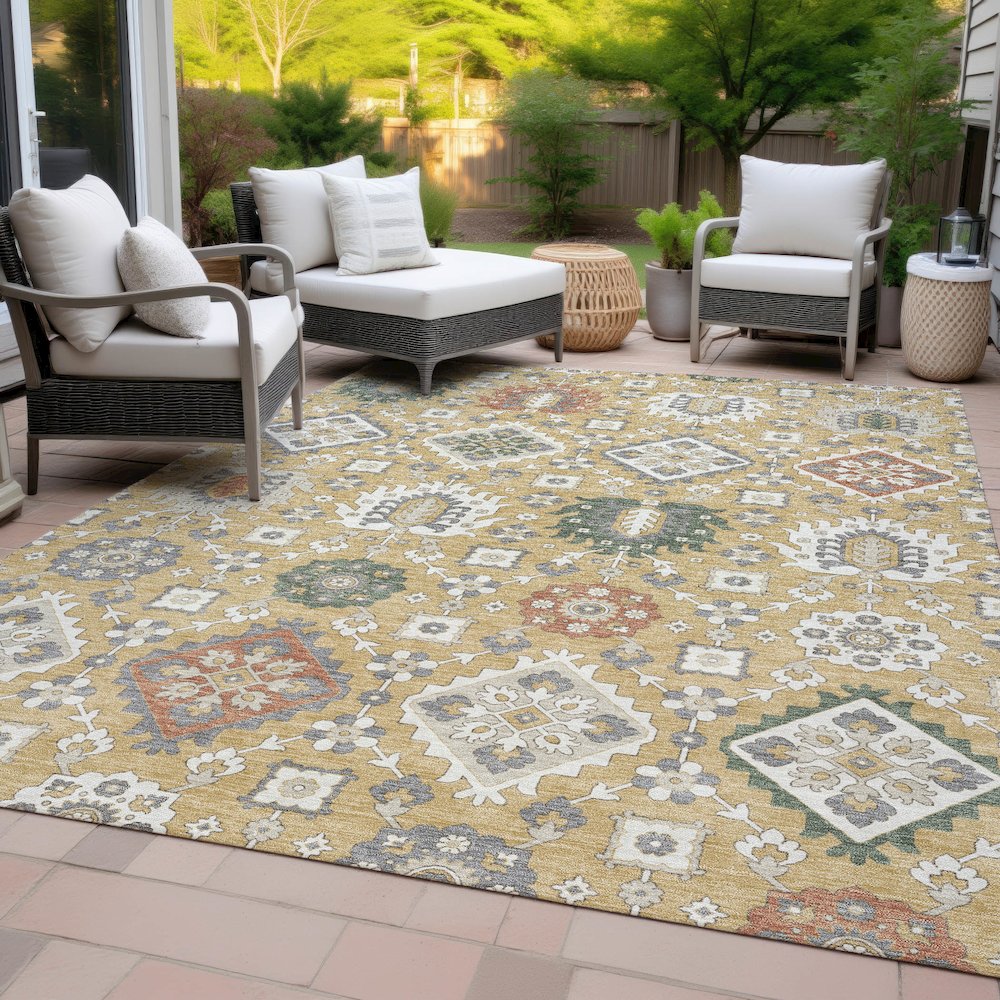 Machine Washable Indoor/Outdoor Chantille ACN2200 Gold 10' x 14' Rug. Picture 8