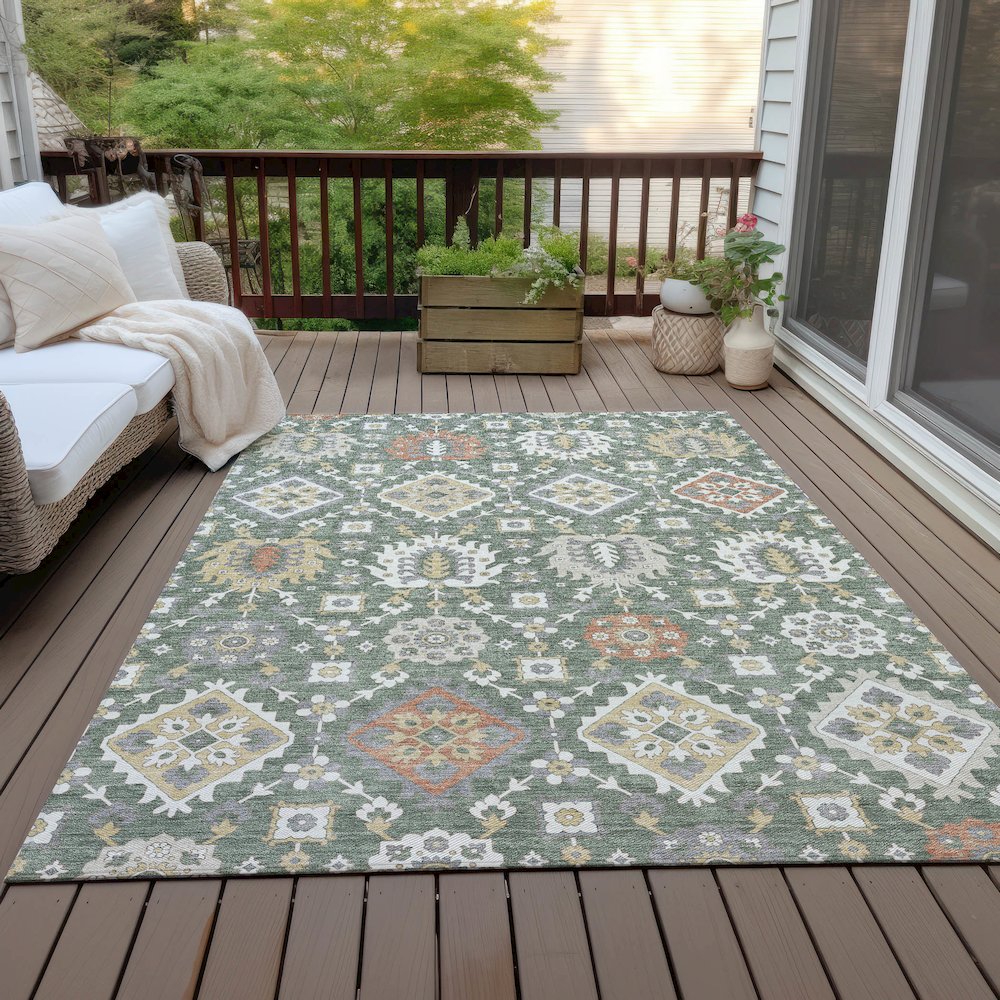 Machine Washable Indoor/Outdoor Chantille ACN2200 Green 10' x 14' Rug. Picture 7