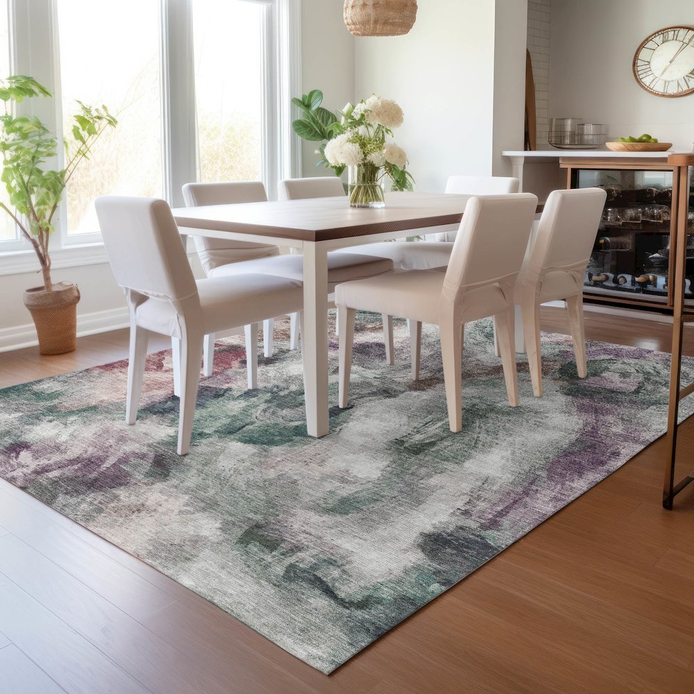 Machine Washable Indoor/Outdoor Chantille ACN2204 Green 10' x 14' Rug. Picture 5